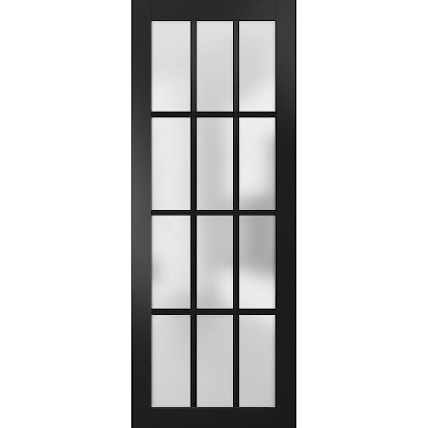 Sartodoors Slab Barn Door Panel Frosted Glass 12 Lites, Felicia 3312 Matte Black, Sturdy Finished Doors, Poc FELICIA3312S-BLK-3696 - main