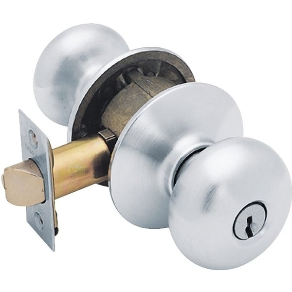 Schlage Plymouth Series Keyed Entry Knob, BrassZinc, Satin Chrome F51A NPLY626KA4 - main