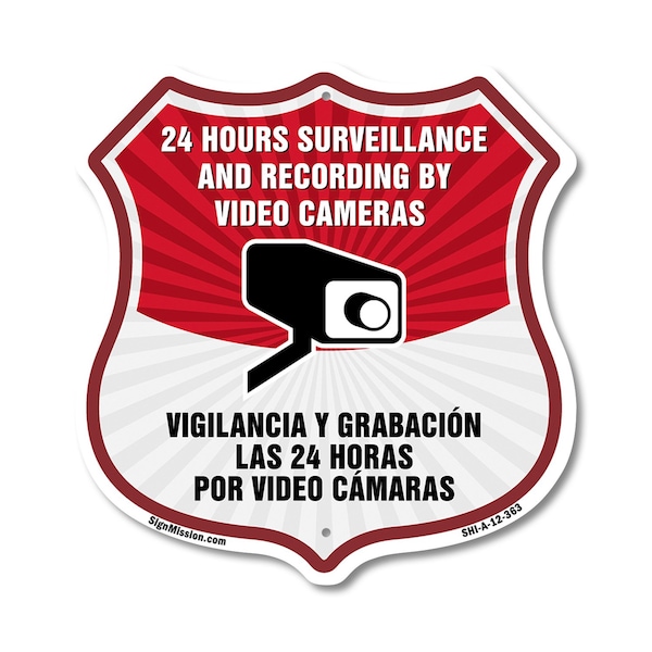 Signmission Bilingual 24 Hour Surveillance Shield Si, 12 Inch X 12 Inch, Aluminum Metal Sign SHI-A-12-363 - main