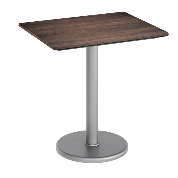 Flash Furniture 30" x 24" Outdoor Tabletop, Dark Brown, Seamless Surface Technology, 18" Round Silver Cast Iron Base ST-REC2430-WBR-TR18S-GG - main