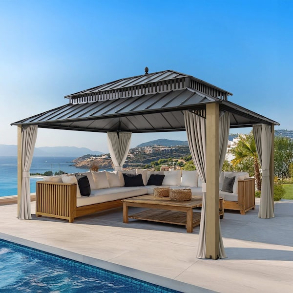 Sunjoy 16X12 Kingston Hardtop Rectangular Gazebo Wood A10204369000 - main