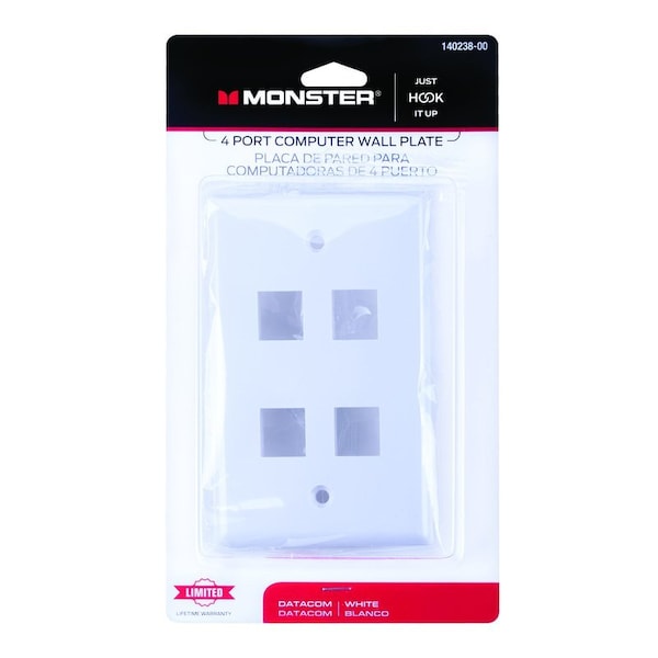 Monster Cable Just Hook It Up White 4 gang Plastic Keystone Wall Plate 140238-00 - main