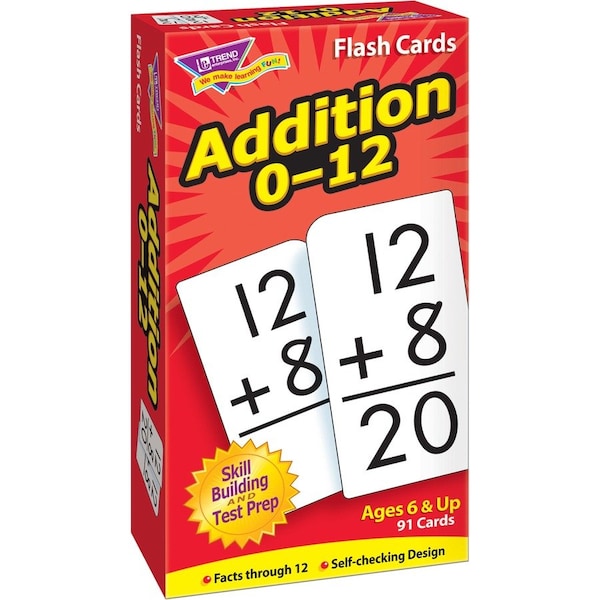 Trend Enterprises Trend Math Addition 0-12 Flash Cards, 3" x 6", 91 Cards/Box T53101 - main