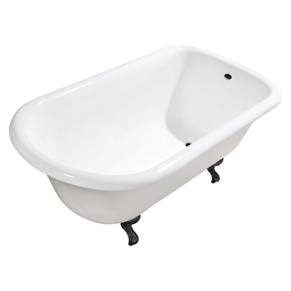 Kingston Brass 54" Cast Iron Classic Flat-Rim Roll Top Clawfoot Tub, No Faucet Drillings, White/Matte Black VCTND543019W0 - main
