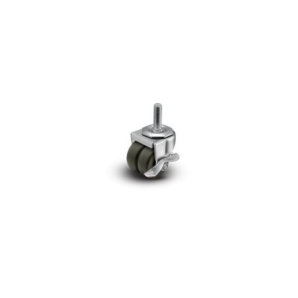 Shepherd Hardware 2'' Low Profile Swivel Stem Caster with Brake- Hard Rubber Dual Wheel Loden Grey, 225 lbs Cap C0020748ZN-HDR01-GG-B - main