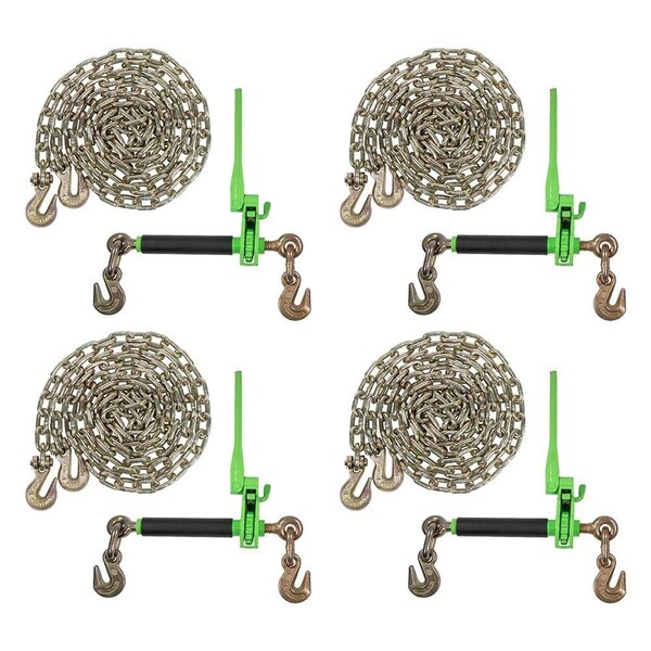 Mytee Products 4 5/16in - 3/8in Hi-Viz Green Quick Ratchet Chain Binder with 4 5/16in x 20ft G70 Chain CBRS-FH56x4-CH51620x4-KIT - main