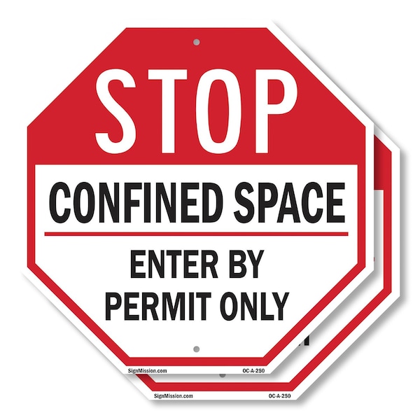 Signmission Stop Confined Space Enter by Permit, 10 inch X 10 inch, Aluminum Metal Signs, 2PK OC-A-2PACK-10-250 - main