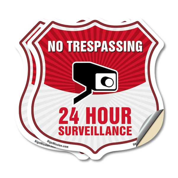 Signmission No Trespassing Shield Sign 24 Hour Surve, 18 inch X 18 inch, Vinyl Decal, 2PK SHI-D-2PACK-18-419 - main