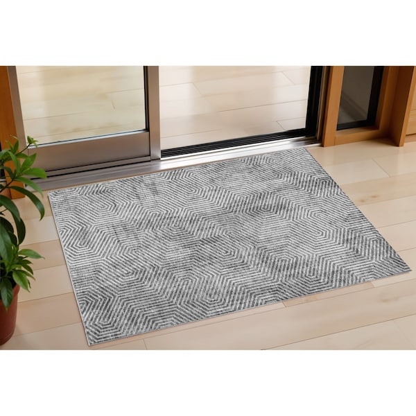 Homeroots 3' X 5' Silver And Gray Geometric Washable Indoor Outdoor Area Rug 594581 - main