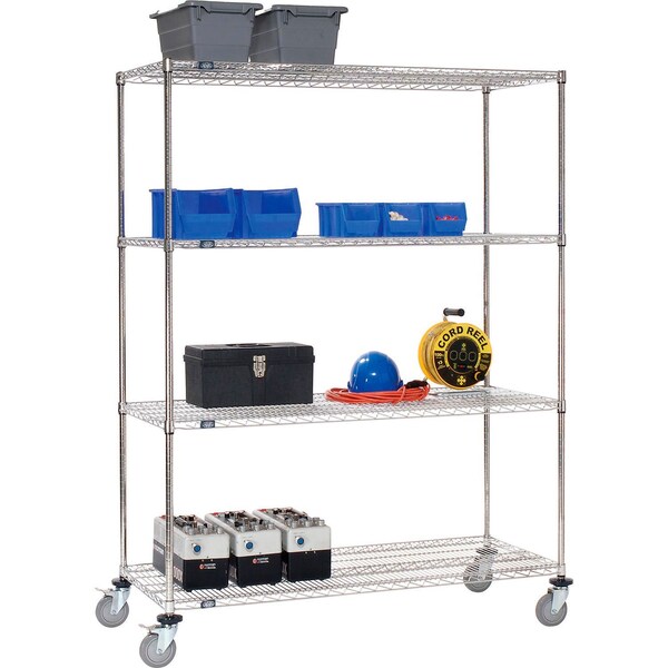 Global Industrial Nexel 4 Shelf Truck, Stainless Steel, 54"Wx18"Dx80"H, Polyurethane Swivel Casters, 2 Brakes 189486AB - main