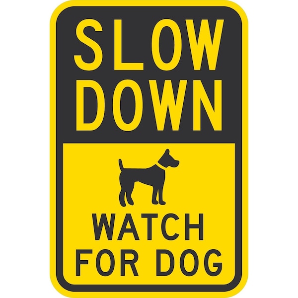 Lyle Slow Down: Watch For Dog (with Graphic), 12x18, Diamond Grade, Yellow G-3007-DG_12x18 - main