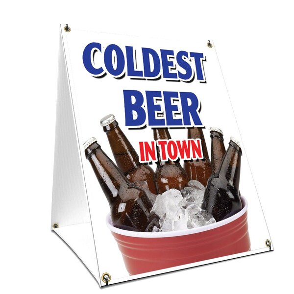 Signmission Coldest Beer In Town, 36 Inch x 24 Inch A-frame Yard Sign, Plastic Sign SBC-2436-Coldest Beer In Town - main