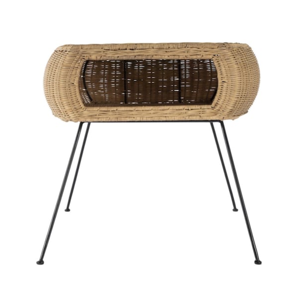 Homeroots 24" Black And Brown Distressed Rattan And Iron Round End Table With Shelf 488975 - main