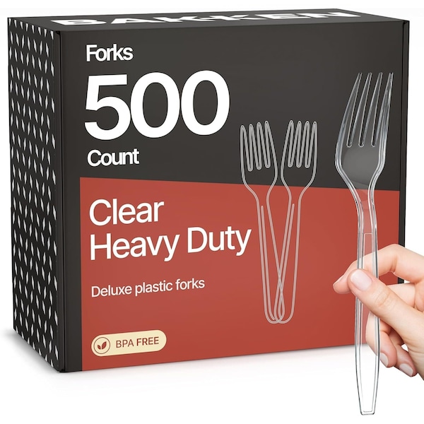 Bakkenmaster Disposable Cutlery Set Heavy-Duty BPA-Free Plastic Forks, Reusable and Heat-Resistant, 500PK BK-500CF - main