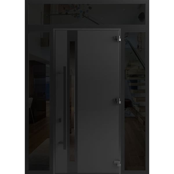 Vdomdoors Front Exterior Prehung Steel Door Ronex1033 Teak 96 2 Sidelight and Transom Window Sidelite Entry RONEX1033EXD-OAK-W14+36+14xH96+16-LH-I - main