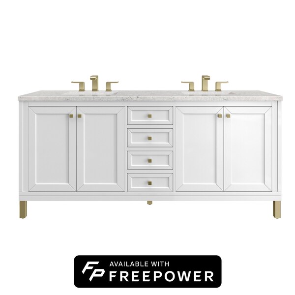 James Martin Vanities Chicago 72 in. Double Vanity, Glossy White, w/ 3 CM Eternal Jasmine Pearl Silestone Top 503-V72-GW-FEJP - main