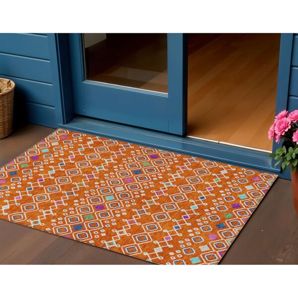 Homeroots 3' X 5' Orange Blue And Purple Geometric Washable Indoor Outdoor Area Rug 612208 - main