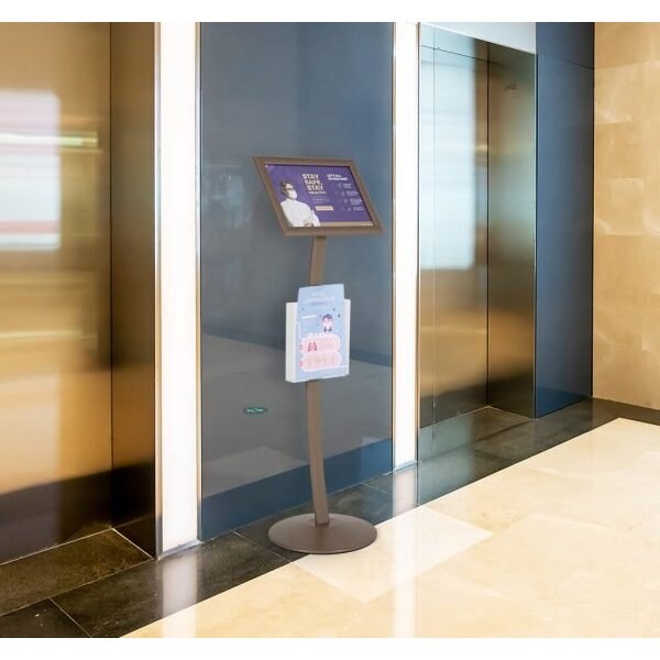 M&T Displays Earth Color 11 x 17 Inch Pedestal Sign Holder with Clear Brochure Holder Menu Board Floor Standing UCUMB31517X9002 - main