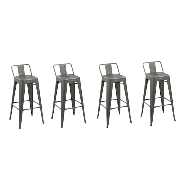 Homeroots Set of Four 26" Dark Gray Steel and Metal Low Back Counter Height Bar Chairs, 4PK 555110 - main