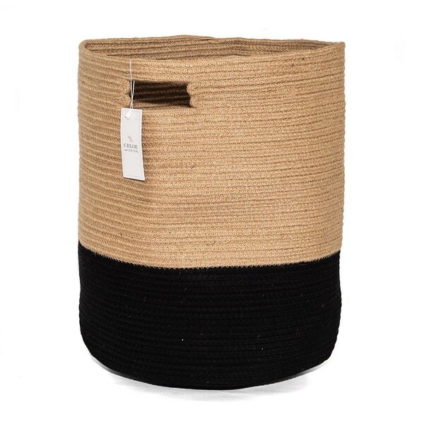 Homeroots 19" Black and Natural Jute Woven Rope Basket 399235 - main