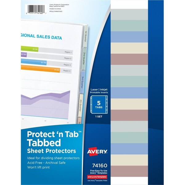 Avery Dennison Avery Protect 'n Tab Top Loading Sheet Protector, 8-1/2"W x 11"H, Clear, 5 Tabs/Set 74160 - main