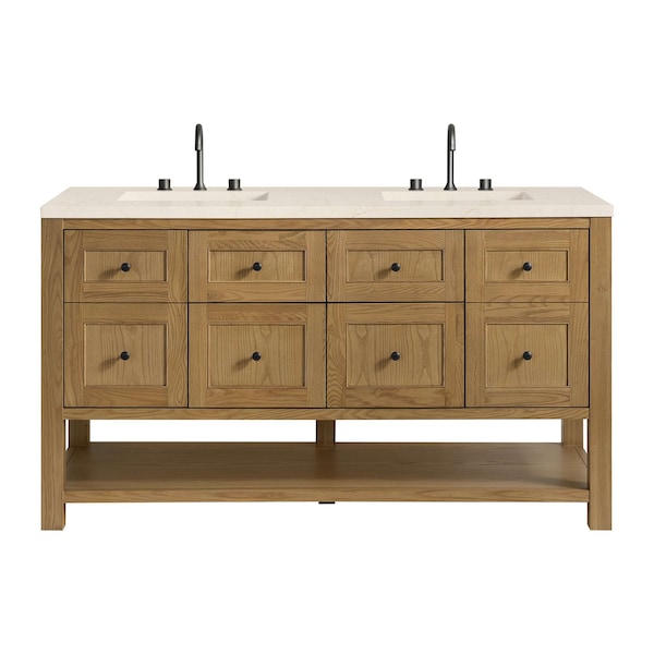 James Martin Vanities Breckenridge 60 in. Double Vanity, Light Natural Oak, w/ 3 CM Eternal Marfil Quartz Top 330-V60D-LNO-3EMR - main