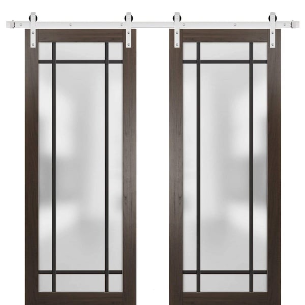 Sartodoors Sturdy Double Barn Door with Frosted Glass Planum 2112 56x84 (2* 28x84) Solid Core Modern Interior PLANUM2112DB-S-CA-56 x 84 (2* 28x84) - main