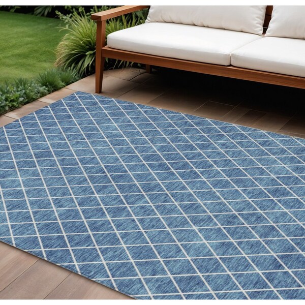 Homeroots 8' X 10' Denim Blue And Ivory Geometric Washable Indoor Outdoor Area Rug 596096 - main