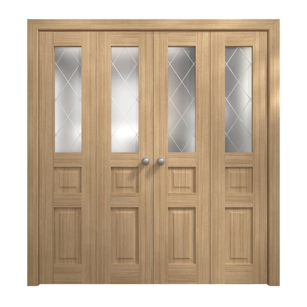 Sartodoors Sliding Closet Double Bi-fold Doors 96 x 96 inches, Ego 5011 Natural Oak, Sturdy Tracks Moldings T EGO5011DBF-SNA-96x96 (4* 24x96) - main