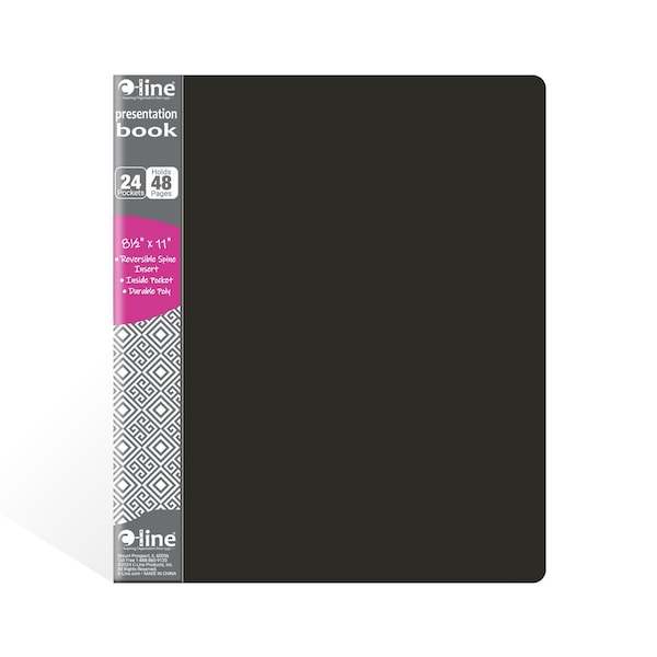 C-Line Products 8-1/2" x 11" Black 24-Pocket Bound Sheet Protector Presentation Book, 12EA/DS, 4DS/CT 33240-DS - main