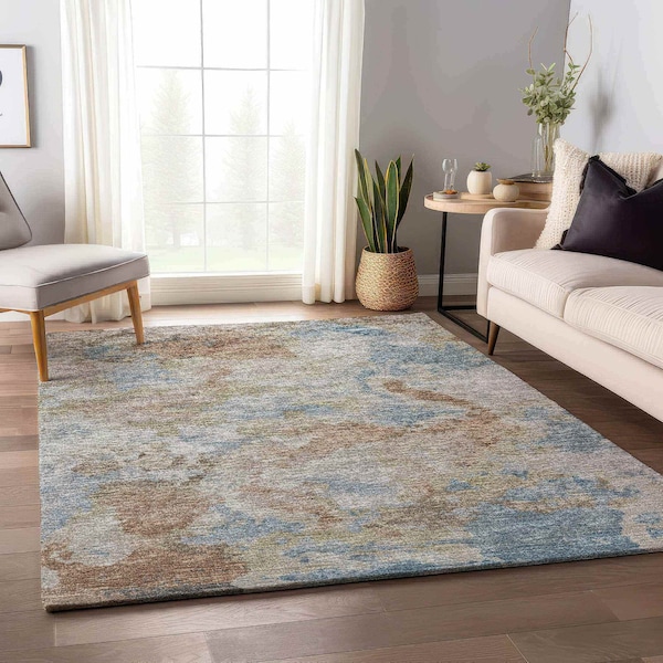 Homeroots 8' X 10' Midnight Ivory And Coffee Abstract Washable Indoor Outdoor Area Rug 643598 - main