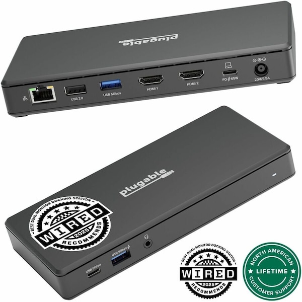 Plugable USB-C Dual HDMI Docking Station with 65W Power Delivery UD-MSTH2 - main
