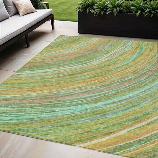 Homeroots 5' X 8' Green Peach And Gold Abstract Washable Indoor Outdoor Area Rug 631240 - main