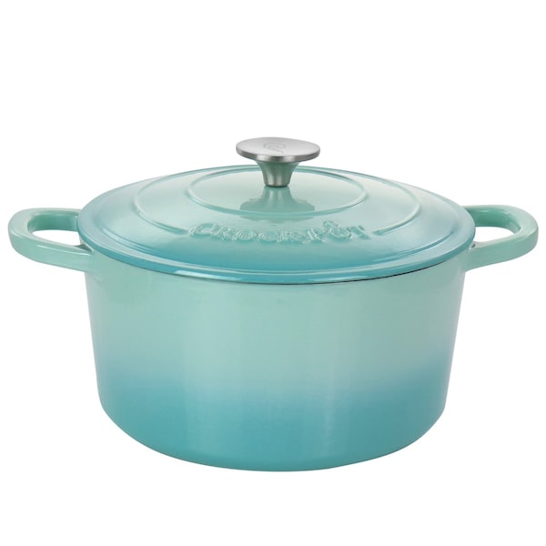 Crock-Pot Artisan 2 Piece 5 Quarts Enameled Cast Iron Dutch Oven in Aqua Blue 127801.02R - main