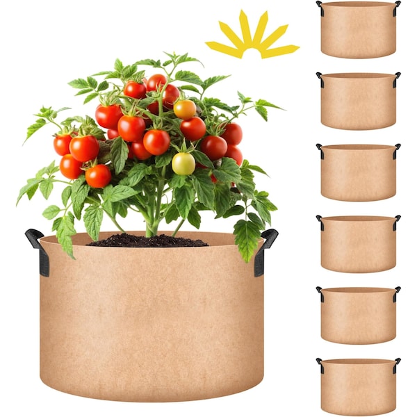Ipower Plant Grow Bag 7 Gallon Heavy Duty Fabric Pots, 300g Thick Nonwoven, Tan 2024 Version, 6PK GLGROWBAG7X6TAN - main