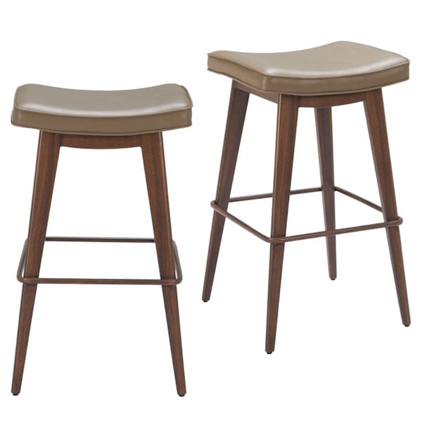 Homeroots Set of Two 31" Taupe and Walnut Faux Leather and Steel Backless Bar Height Bar Chairs, 2PK 565003 - main