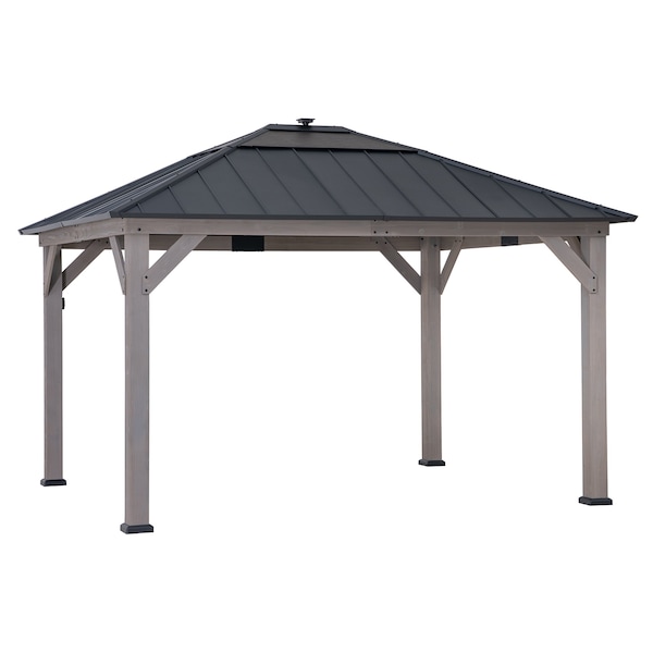 Sunjoy 11ft x 13ft Grayden Wood Gazebo , Outdoor Patio Solar Powered Hardtop Gazebo A102005890 - main