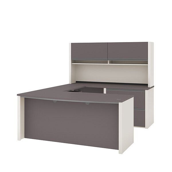 Bestar U Shaped Desk U-Shape Workstation, 92.6" D X 65.9" H, 71.1" W X Melamine, Slate/Sandstone 93863-59 - main