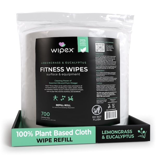 Wipex Plant-Based Fitness Wipes Lemongrass/Eucalyptus 700ct Refills, Natural Gym Equipment Wipes WX72082LERP - main