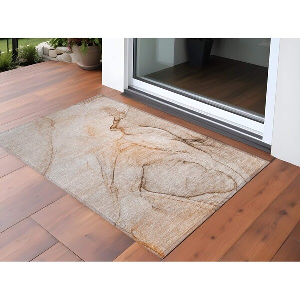 Homeroots 3' X 5' Gray and Orange Abstract Washable Non Skid Indoor Outdoor Area Rug 559391 - main