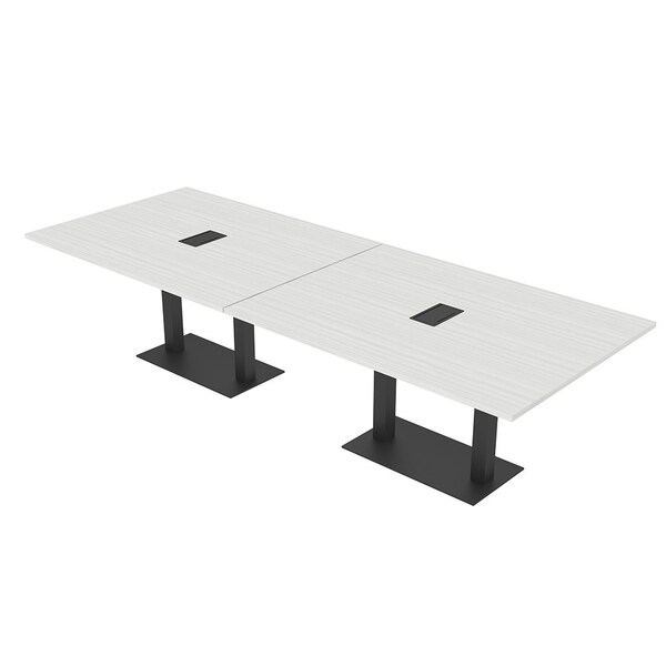 Skutchi Designs Rectangle Conference Table With Power Unit, 48 in W, 144 in L, White HAR-REC-48X144-DOU.BK-WA7976-EBLK - main