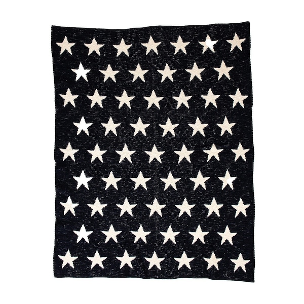 Homeroots Navy Blue And White Stars Knitted Baby Blanket 383154 - main