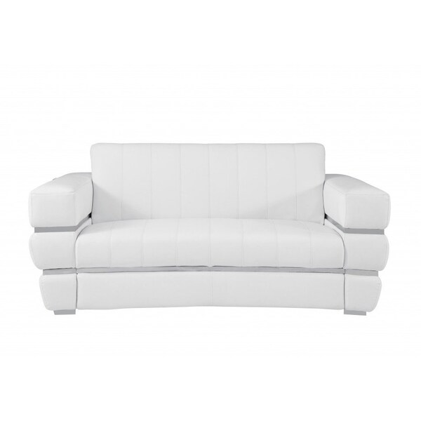 Homeroots 75in White And Silver Italian Leather Loveseat 477567 - main