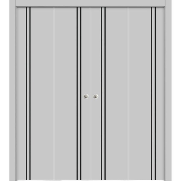 Sartodoors Sliding Closet Double Bi-fold Doors, Planum 0016 Matte Grey and Aluminum Strips, Sturdy Tracks Mold PLANUM0016DBF-GRE-96 x 80 (4* 24x80) - main