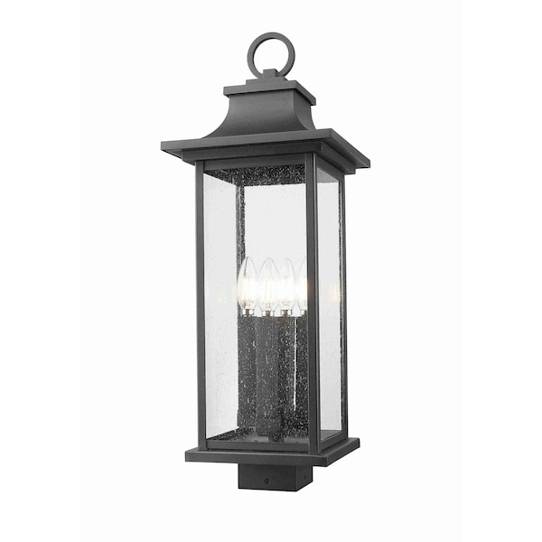 Z-Lite Tiberius 4 Light Outdoor Post Mount Fixture, Black/Clear Seedy, 9 In W x 24.5 In H 5017PHBS-BK - main
