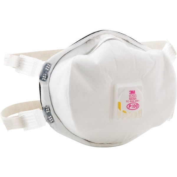 3M Disposable Respirator, P100, Molded, Dual, Adjustable, Metal Nose Clip, M 8293 - main