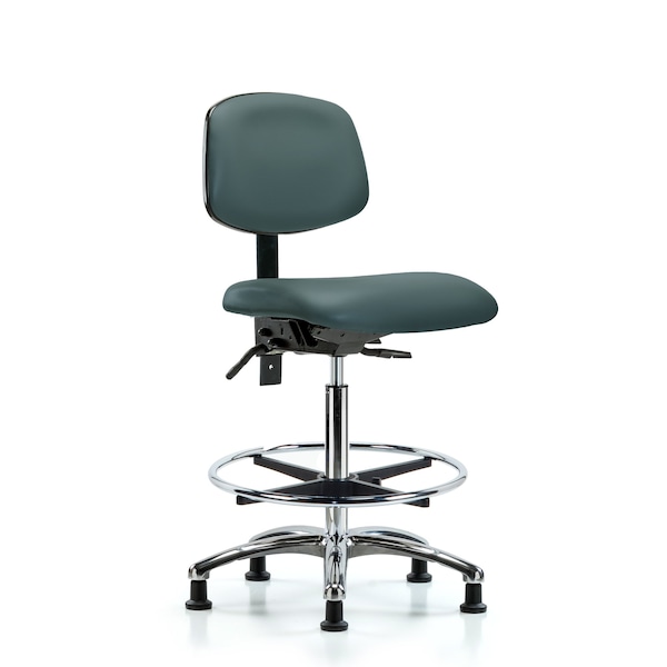 Blue Ridge Ergonomics High Bench Chair Chair, Vin, Hi Ben, Chr Tilt CF Glides, Blu, No Arms, 26" to 35-1/2" Height, Vinyl BR-VHBCH-CR-T1-A0-CF-RG-8546 - main