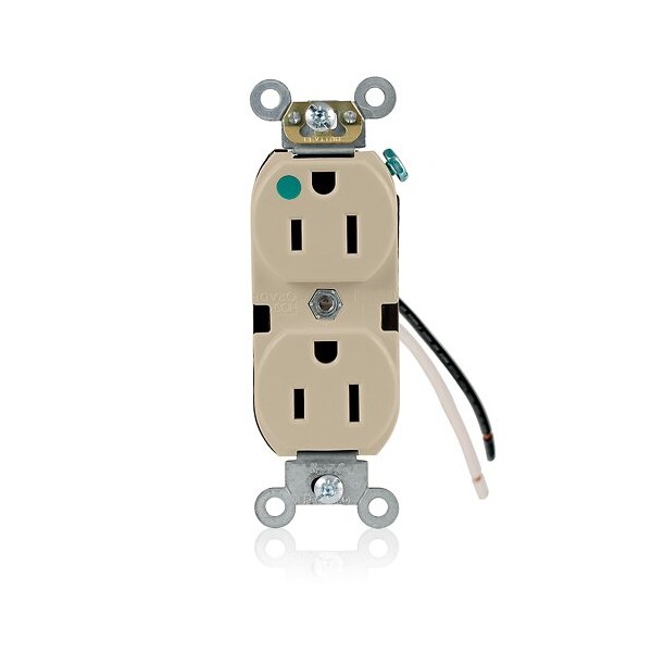 Leviton Leaded Dup Rec HG 15A 125V Self-Gr Ivr 8200-CI - main