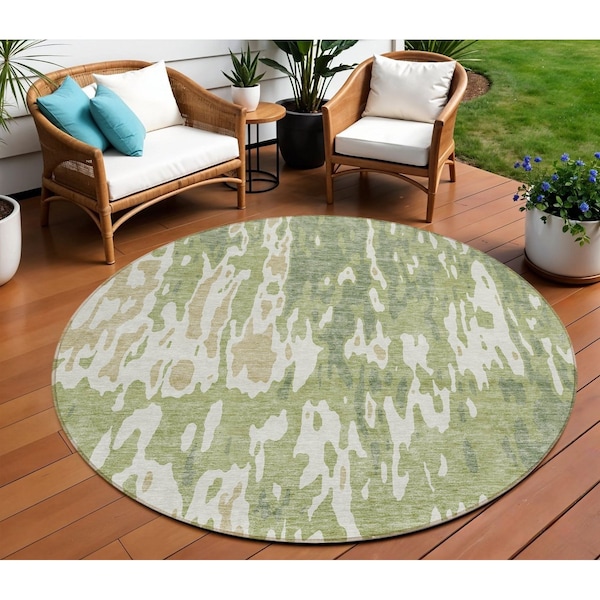 Homeroots 8' Sage And Ivory Round Abstract Washable Indoor Outdoor Area Rug 613316 - main