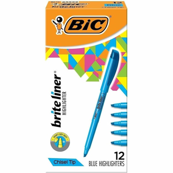 Bic Brite Liner Highlighter with Pocket Clip, Chisel Tip, Blue Ink, Dozen BL11BE - main